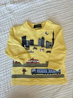 イエロー 長袖Tシャツ 電車・飛行機デザイン