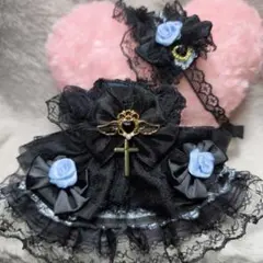 ぬい服 16cmぬい あんスタ ツイステ ちびぬい 黒と水色 バラ ドレスセット