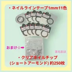 ラインテープネイルシール1mmまとめ売り（おまけ☆クリアネイルチップ ショート）