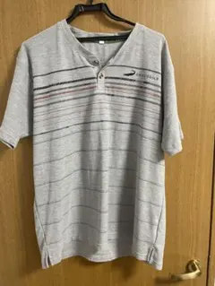 CROCODILE ボーダー ヘンリーネック 半袖Tシャツ グレー Mのサムネイル
