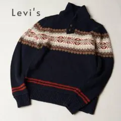 Levi'sリーバイス ネイビー フェアアイル柄 ニットセーター ウール混 M