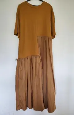 茶色変形型カットソー異素材ワンピース少しお値下げします