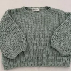 H&M グリーン ニットセーター ボリュームスリーブ