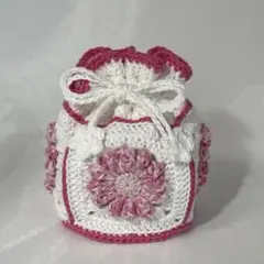 かぎ針編み 花モチーフ 巾着 ポーチ ハンドメイド 小物入れ