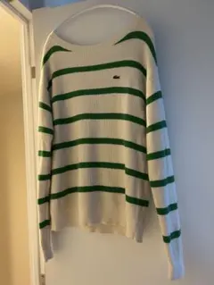 Lacoste ストライプニットセーター　グリーン　ホワイト