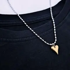 匿名配送　ステンレス　ゴールドハート　シルバー　ライスチェーン ネックレス