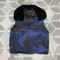 【COACH】青・黒迷彩 カモフラ ダウンベスト ファー襟