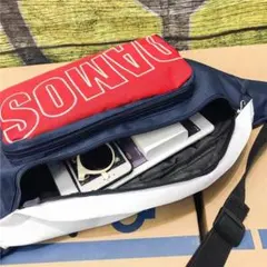 ネイビー&レッド メンズ ボディバッグ ショルダーバッグ メッセンジャーバッグ