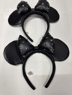 【新品未使用】ディズニー カチューシャ スタッズ レザー ミッキー ミニー ペア