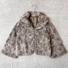 フェイクファーボレロ　ショート丈　M 羽織　七分袖　ブラウン系　ふわふわ