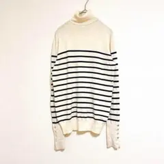 ザラ　ニット　長袖　M ハイネック　ボーダー　薄手　レーヨン　シンプル　春　秋