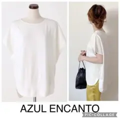 新品同様アズールエンカント白フレンチスリーブニット　バッグヘンリーネックのサムネイル