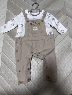 スヌーピー柄 ベージュロンパース 70cm