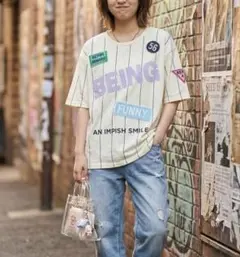 美品✨repipi armario 黄色ストライプ柄カラフルTシャツ