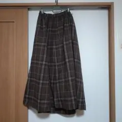 Samansa Mos2 ブラウン系チェック ロングスカート フリーサイズ