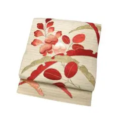 アンティーク帯 名古屋帯 夏物 絽 雪芝に萩 金銀駒刺繍 AO-3132