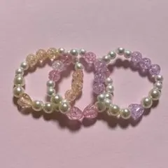 キッズビーズブレスレット　3点セット　パープル　オレンジ　ピンク　リボン　ハート