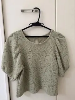 花柄刺繍パフスリーブ半袖トップス