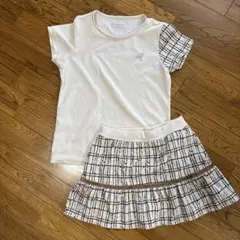 バボラテニスウェア ページュ Tシャツ チェック柄スカート　セットアップ
