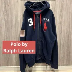 【希少】Polo by Ralph Lauren 高級パーカー 刺繍ロゴ 古着M