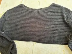 透かし編みダークグレー長袖ニット