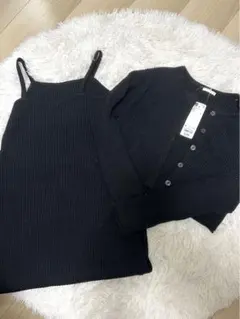 GU ブラック リブニット セットアップ S