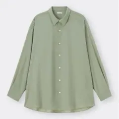 シアーオーバーサイズシャツ(長袖) オリーブグリーン