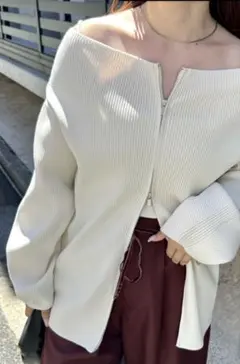 mystic ワイドネックZIPカーディガン