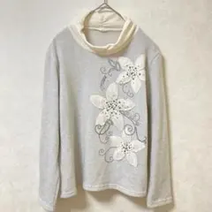 ACROSS シルバー 花柄刺繍 ハイネック 長袖トップス Fサイズ 春秋