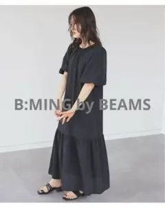 B:MING by BEAMS シアー チェック ワンピース　パフスリーブ　黒