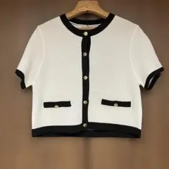 JUSGLITTY バイカラー半袖カーディガン 新品タグ付き 2のサムネイル