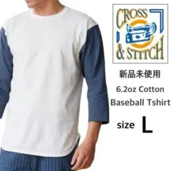 新品未使用 クロスステッチ 7分袖 ベースボールTシャツ ナチュラル×デニム Lのサムネイル