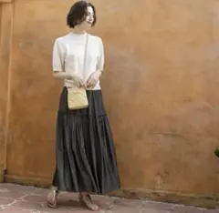 ティアードフレアスカート ロング丈 黒