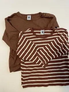 プチバトー 86 ロンT 茶系2枚セット