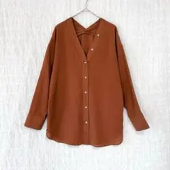 2662【美品】ビューティー　ドライタッチシアーVネックロングスリーブシャツ