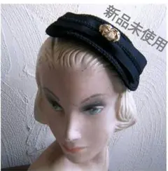 全新未使用黑色絲絨×羅紋緞帶金色金屬花朵零件頭飾