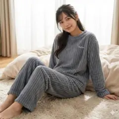 パジャマ レディース グレー フリーサイズ フリース ルームウェア 灰色 柔らか