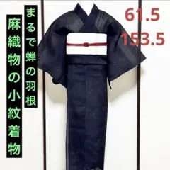 《麻織物》まるで蝉の羽？黒地に花模様小紋着物a6