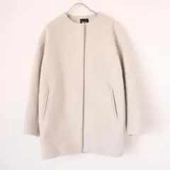 【現行タグ】PLST ウールモッサノーカラーハーフコート Sサイズ ベージュ