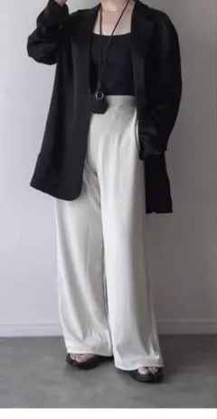 クレープジャージーストレートパンツ/丈短め　S ナチュラル　ユニクロ