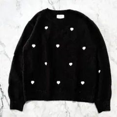 ロージー　ハート刺繍ニット　セーター　長袖　ウール混　ブラック　F　かわいい