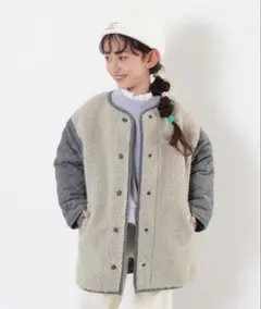 洗える キルティングボア ノーカラー リバーシブルロングコート