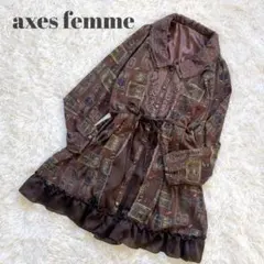 axes femme チュニックワンピース フリル裾 レース襟 アンティーク柄M