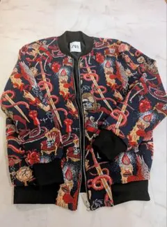 美品ZARA 総柄　ジャガードジャケット ブルゾン スカル 刺繍　立体