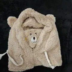 ベージュ クマ耳付きフリース帽子　ネックウォーマー付