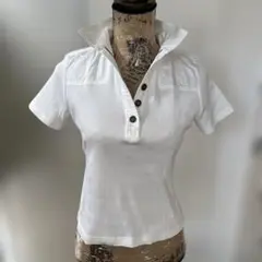 バーバリー☆ホワイトリブ編みポロシャツ 半袖サイズ2