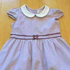 moononnon 白襟付きワンピース ギンガムチェック 130cm パープルのサムネイル