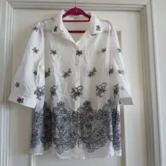 Leilian レリアン 七分袖ブラウス サイズ13プラス 刺繍ホワイト