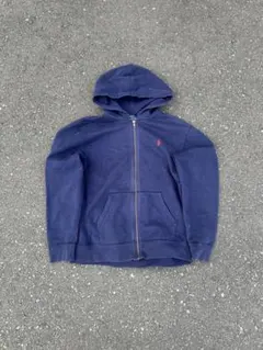 90s rallph lauren ジップパーカー　ネイビー　短丈　フェード