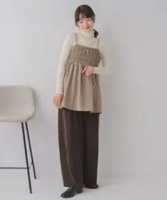 レトロガール ブラウン チェック柄 フリル キャミソール